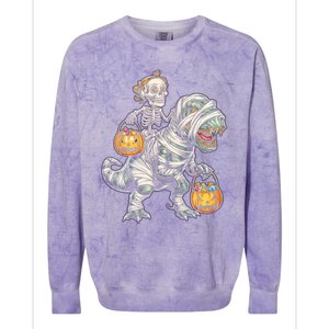 Skeleton Mummy Dinosaur Halloween Pumpkin Gift Colorblast Crewneck Sweatshirt