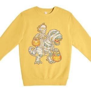 Skeleton Mummy Dinosaur Halloween Pumpkin Gift Premium Crewneck Sweatshirt