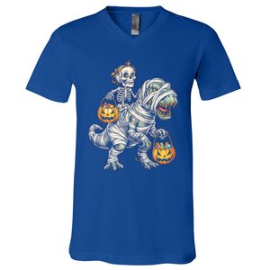 Skeleton Mummy Dinosaur Halloween Pumpkin Gift V-Neck T-Shirt