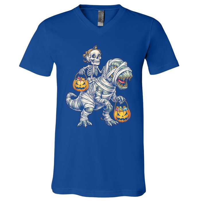 Skeleton Mummy Dinosaur Halloween Pumpkin Gift V-Neck T-Shirt