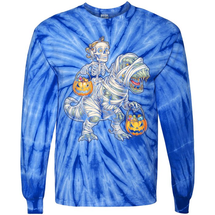 Skeleton Mummy Dinosaur Halloween Pumpkin Gift Tie-Dye Long Sleeve Shirt