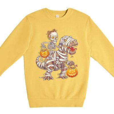 Skeleton Mummy Dinosaur Halloween Pumpkin Trick Treat Funny Gift Premium Crewneck Sweatshirt