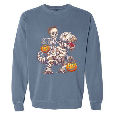 Skeleton Mummy Dinosaur Halloween Pumpkin Trick Treat Funny Gift Garment-Dyed Sweatshirt