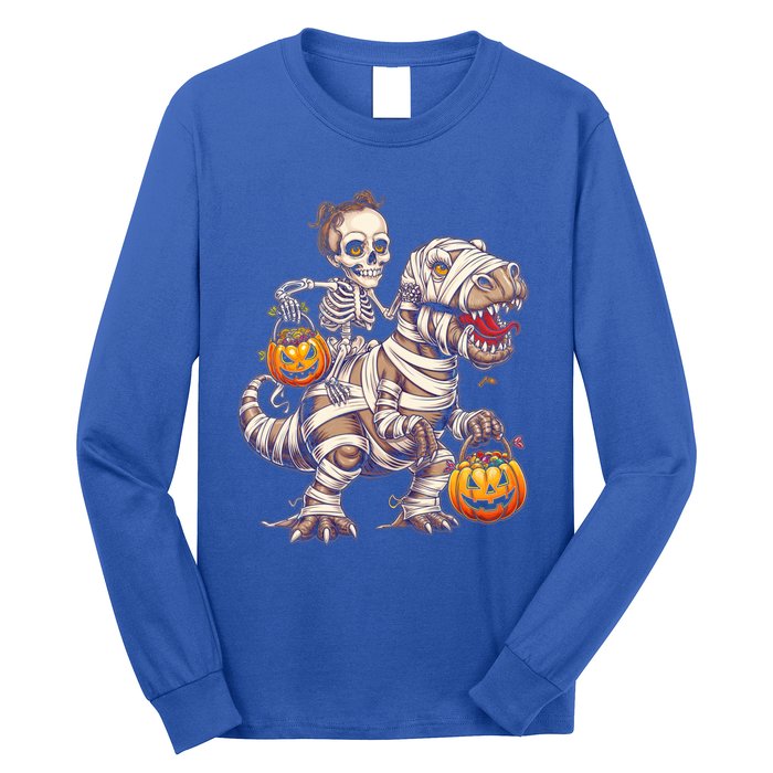 Skeleton Mummy Dinosaur Halloween Pumpkin Trick Treat Funny Gift Long Sleeve Shirt