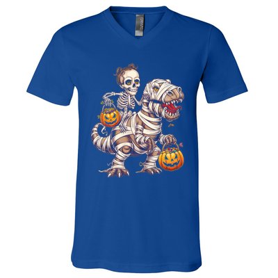 Skeleton Mummy Dinosaur Halloween Pumpkin Trick Treat Funny Gift V-Neck T-Shirt