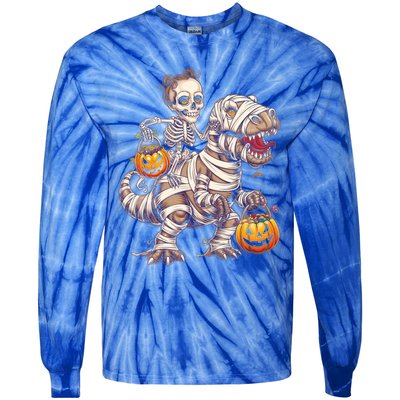 Skeleton Mummy Dinosaur Halloween Pumpkin Trick Treat Funny Gift Tie-Dye Long Sleeve Shirt