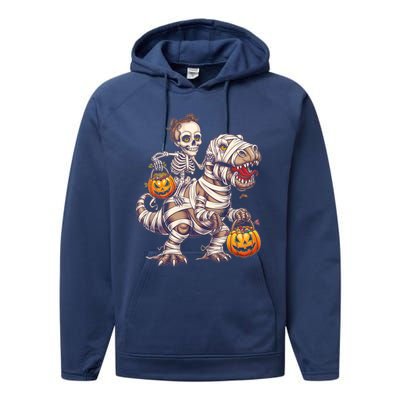 Skeleton Mummy Dinosaur Halloween Pumpkin Trick Treat Funny Gift Performance Fleece Hoodie