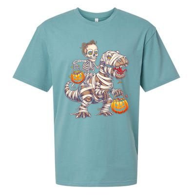 Skeleton Mummy Dinosaur Halloween Pumpkin Trick Treat Funny Gift Sueded Cloud Jersey T-Shirt