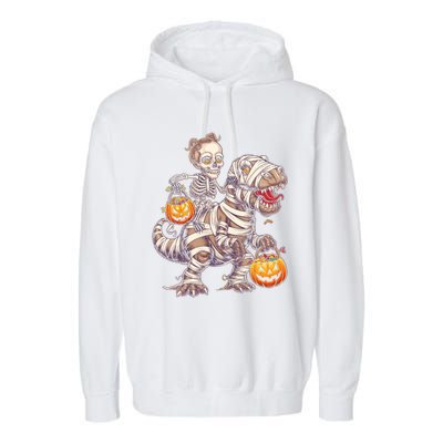 Skeleton Mummy Dinosaur Halloween Pumpkin Trick Treat Funny Gift Garment-Dyed Fleece Hoodie