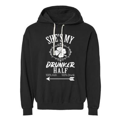 SheS My Drunker Half St Patricks Day Matching Couple Garment-Dyed Fleece Hoodie