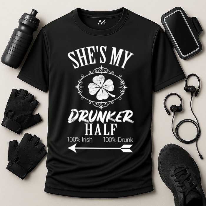 SheS My Drunker Half St Patricks Day Matching Couple Cooling Performance Crew T-Shirt