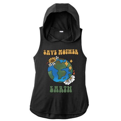 Save Mother Earth Retro Planet Floral Ladies PosiCharge Tri-Blend Wicking Draft Hoodie Tank