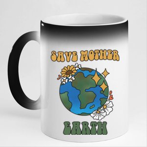 Save Mother Earth Retro Planet Floral 11oz Black Color Changing Mug