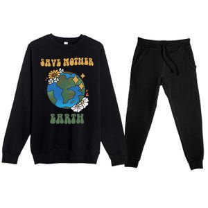 Save Mother Earth Retro Planet Floral Premium Crewneck Sweatsuit Set