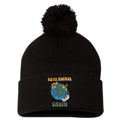 Save Mother Earth Retro Planet Floral Pom Pom 12in Knit Beanie
