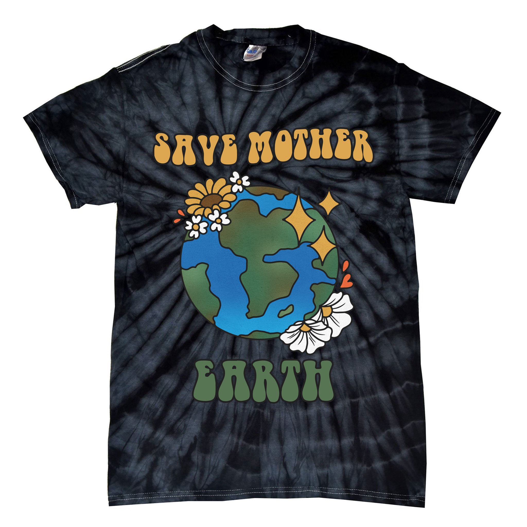 Save Mother Earth Retro Planet Floral Tie-Dye T-Shirt