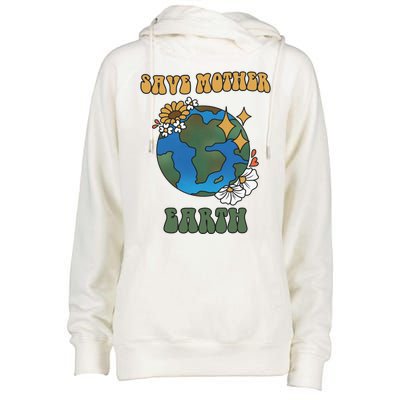 Save Mother Earth Retro Planet Floral Womens Funnel Neck Pullover Hood