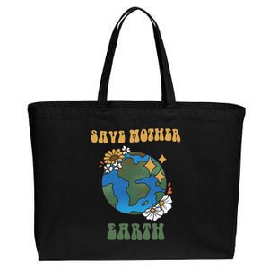 Save Mother Earth Retro Planet Floral Cotton Canvas Jumbo Tote