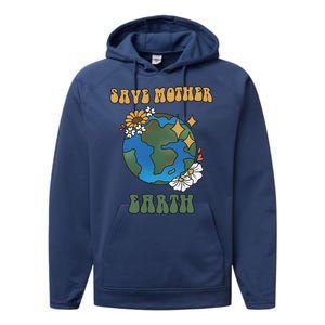 Save Mother Earth Retro Planet Floral Performance Fleece Hoodie