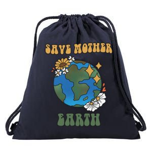 Save Mother Earth Retro Planet Floral Drawstring Bag