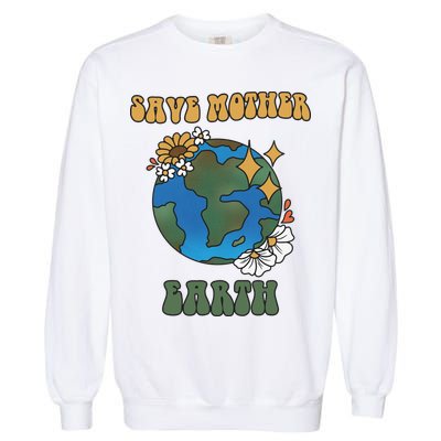 Save Mother Earth Retro Planet Floral Garment-Dyed Sweatshirt