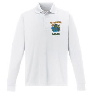 Save Mother Earth Retro Planet Floral Performance Long Sleeve Polo