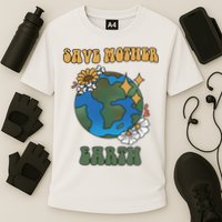 Save Mother Earth Retro Planet Floral Cooling Performance Crew T-Shirt