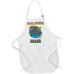 Save Mother Earth Retro Planet Floral Full-Length Apron With Pockets