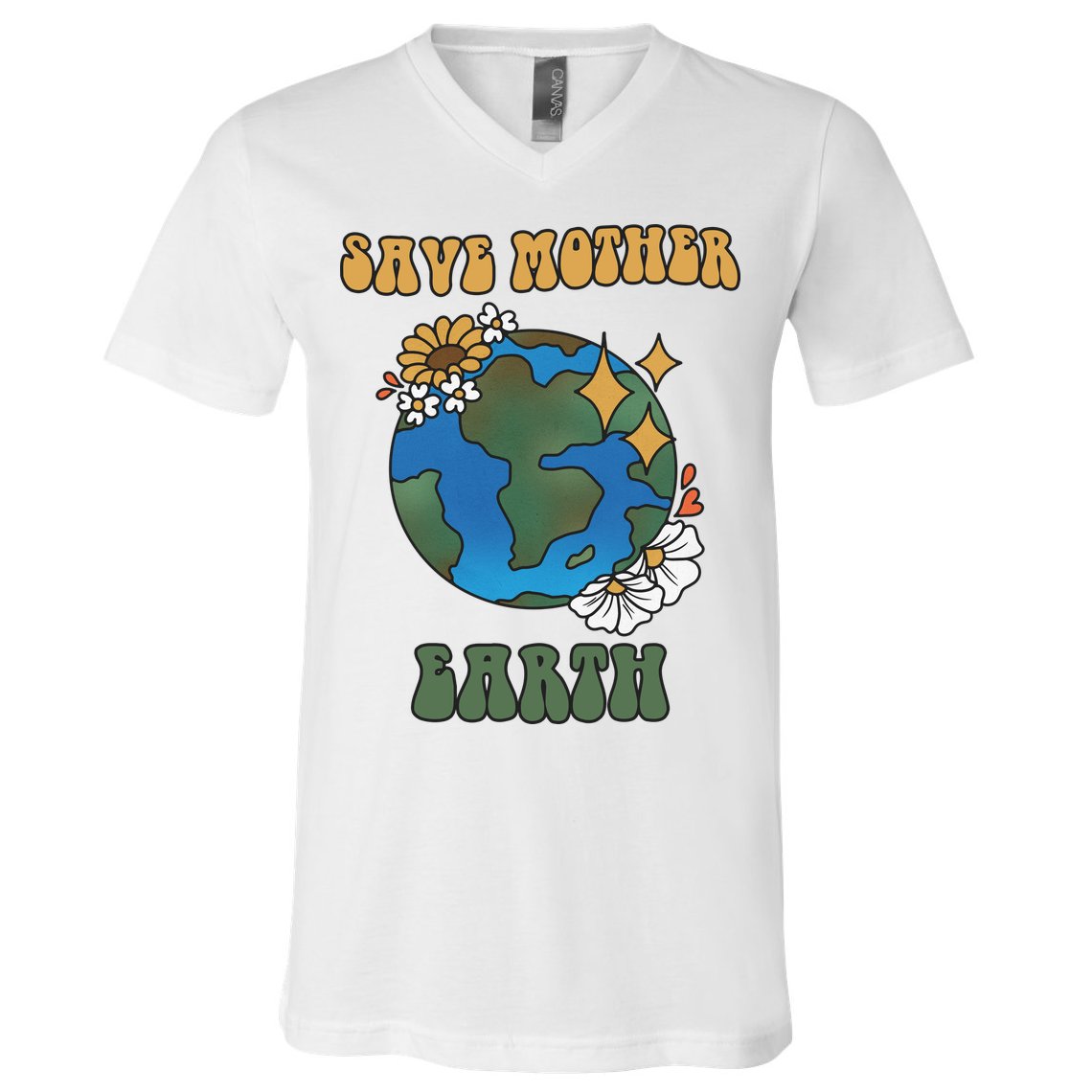 Save Mother Earth Retro Planet Floral V-Neck T-Shirt
