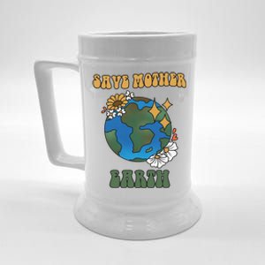 Save Mother Earth Retro Planet Floral Beer Stein