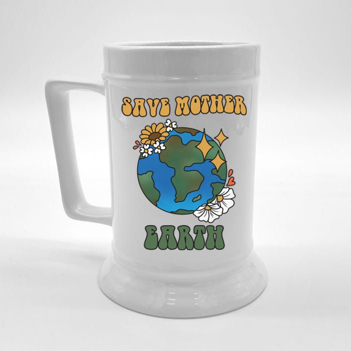 Save Mother Earth Retro Planet Floral Beer Stein