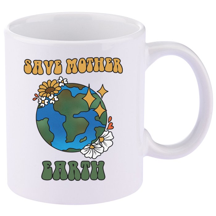 Save Mother Earth Retro Planet Floral 11oz C Handle Ceramic Mug