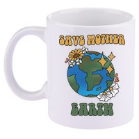 Save Mother Earth Retro Planet Floral 11oz C Handle Ceramic Mug