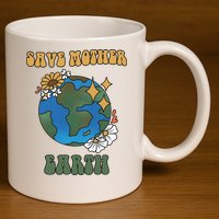 Save Mother Earth Retro Planet Floral 11oz C Handle Ceramic Mug