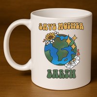Save Mother Earth Retro Planet Floral 11oz C Handle Ceramic Mug