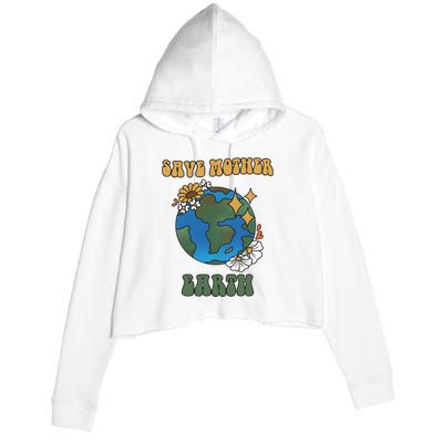 Save Mother Earth Retro Planet Floral Crop Fleece Hoodie