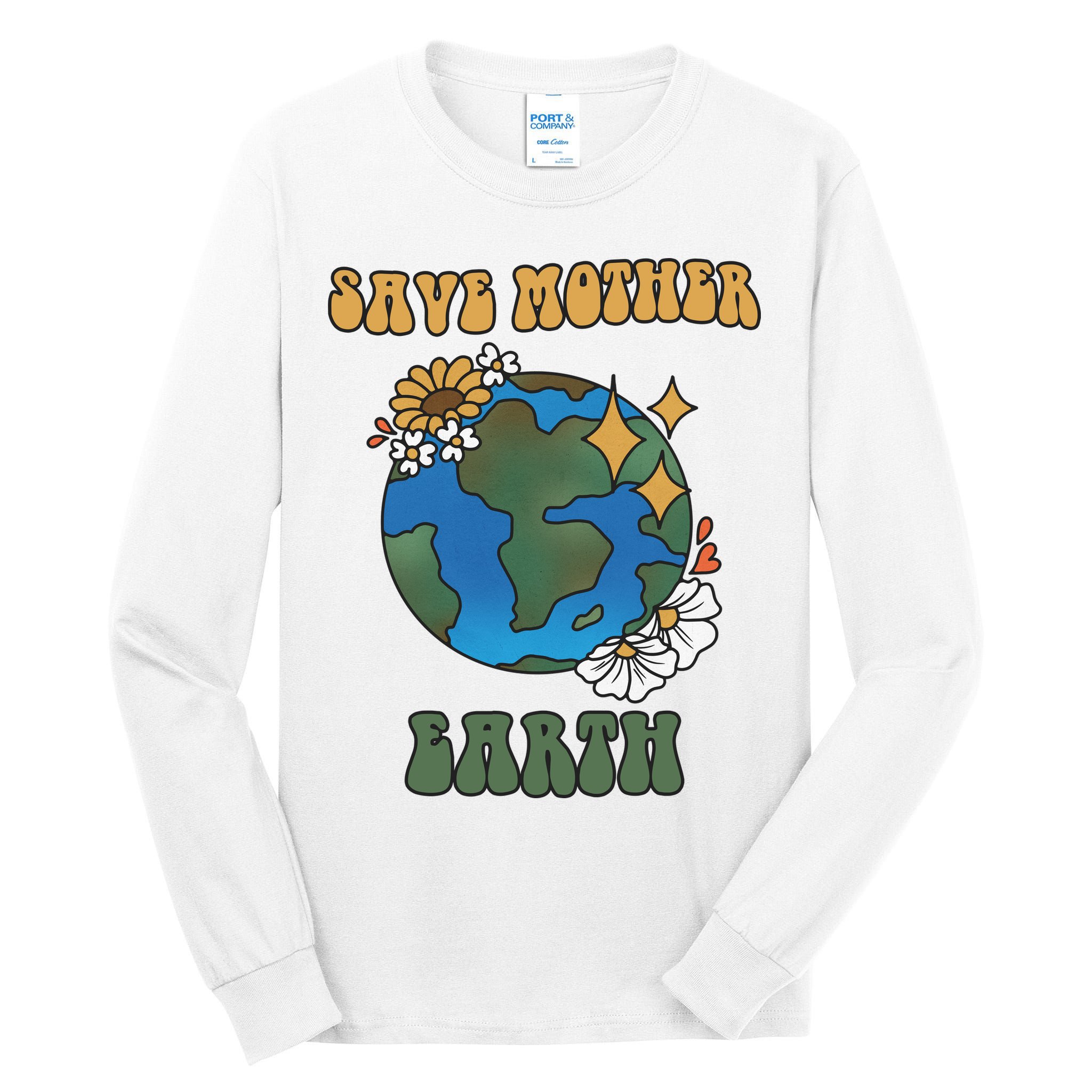Save Mother Earth Retro Planet Floral Tall Long Sleeve T-Shirt
