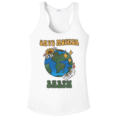 Save Mother Earth Retro Planet Floral Ladies PosiCharge Competitor Racerback Tank