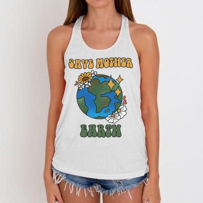 Save Mother Earth Retro Planet Floral Women's Knotted Racerback Tank