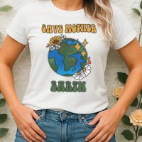 Save Mother Earth Retro Planet Floral Womens T-Shirt