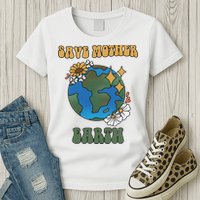 Save Mother Earth Retro Planet Floral Womens T-Shirt