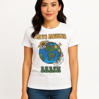 Save Mother Earth Retro Planet Floral Womens T-Shirt