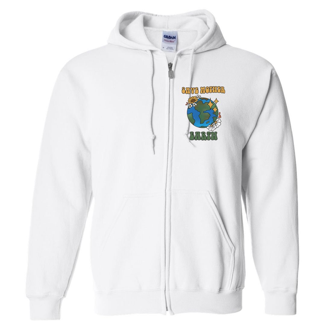 Save Mother Earth Retro Planet Floral Full Zip Hoodie