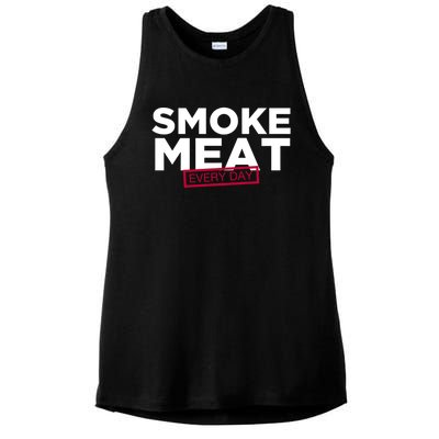 Smoke Meat Every Day Funny Quote Barbecue Dad Bbq Great Gift Ladies PosiCharge Tri-Blend Wicking Tank