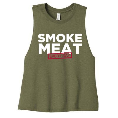 Smoke Meat Every Day Funny Quote Barbecue Dad Bbq Great Gift Women's Racerback Cropped Tank