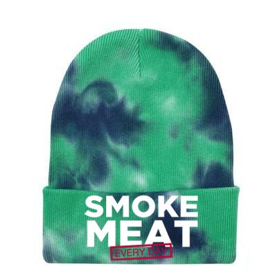 Smoke Meat Every Day Funny Quote Barbecue Dad Bbq Great Gift Tie Dye 12in Knit Beanie