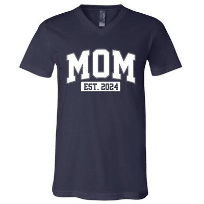 Sporty Mom Est 2024 New Mother Celebrate Mothers Day V-Neck T-Shirt