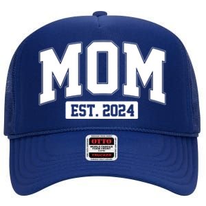 Sporty Mom Est 2024 New Mother Celebrate Mothers Day High Crown Mesh Back Trucker Hat