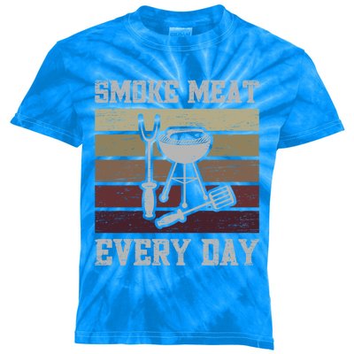 Smoke Meat Everyday Barbecue Grill Griller Grillfather Gift Kids Tie-Dye T-Shirt