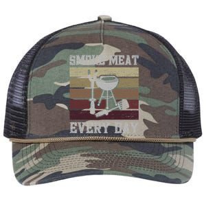 Smoke Meat Everyday Barbecue Grill Griller Grillfather Gift Retro Rope Trucker Hat Cap